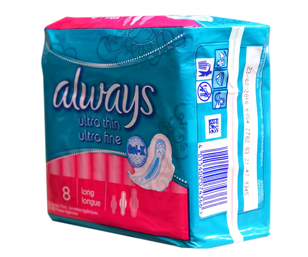 ALWAYS ULTRA THIN LONG WITH WINGS 8 SANITARY PADS