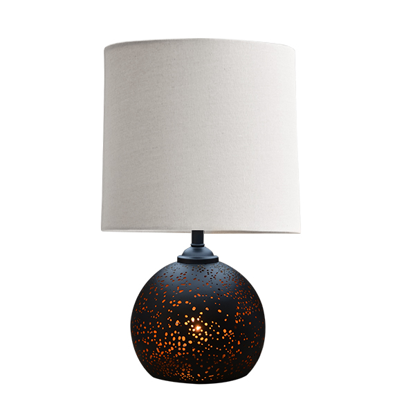 TABLE LAMP DOUBLE LIGHTING METAL/FABRIC SHADE 60W BLACK