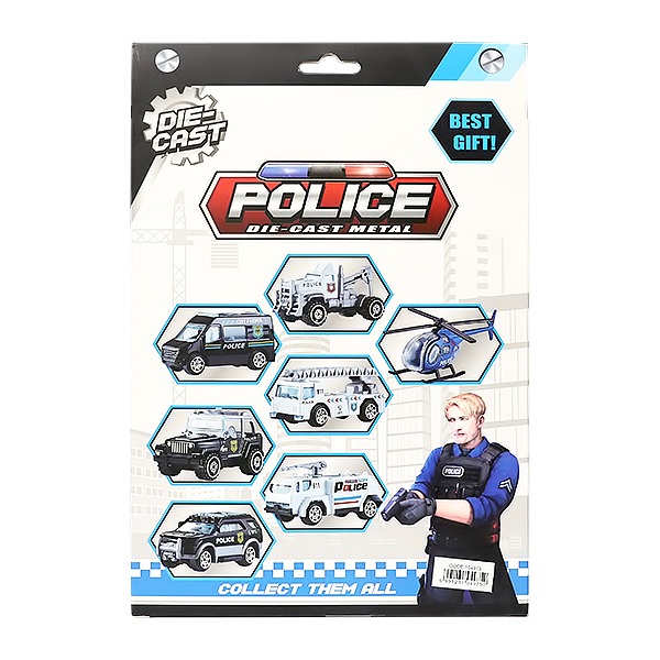 POLICE CAR SET 6PCS WITH HELICOPTER ALLOY 