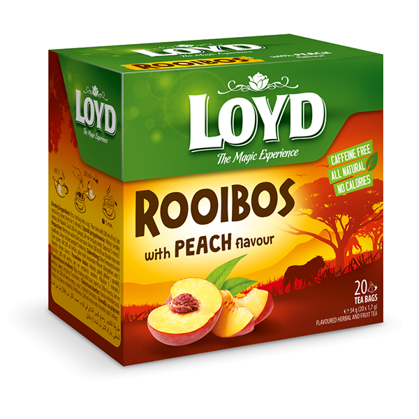 LOYD HERBAL TEA CAFFEINE FREE ROOIBOS WITH PEACH FLAVOUR 20 TEA BAGS 34G