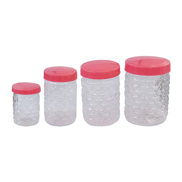 PET JAR SET 4PCS WITH PLASTIC LID IRIS MIXED COLORS L5384-4PL