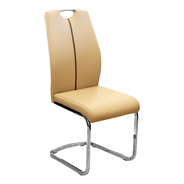 DINING CHAIR WITH TUBE SLED BASE CHROME LEG LATTE 