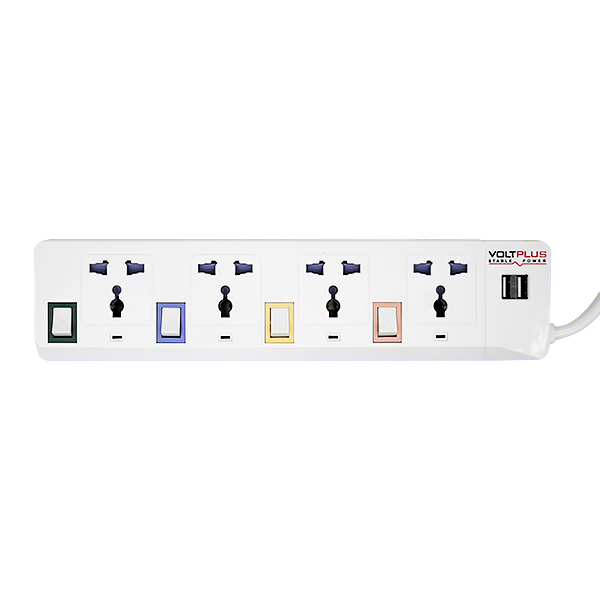 VOLTPLUS EXTENSION SOCKET 4WAY 2METRE SWITCH+USB