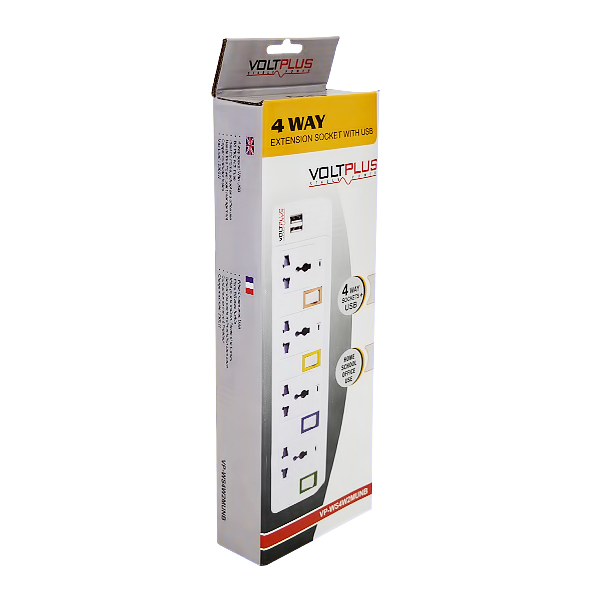 VOLTPLUS EXTENSION SOCKET 4WAY 2METRE SWITCH+USB