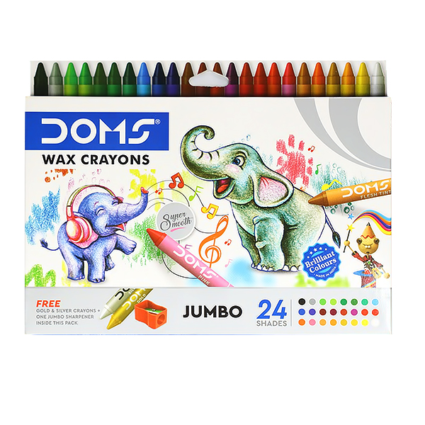 DOMS WAX CRAYONS 24+2 SHADES JUMBO 