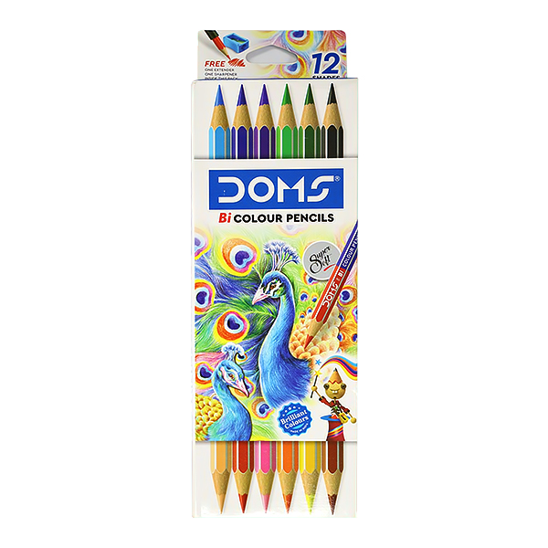 DOMS PENCIL SET BI-COLOR 12SHADES 6PCS