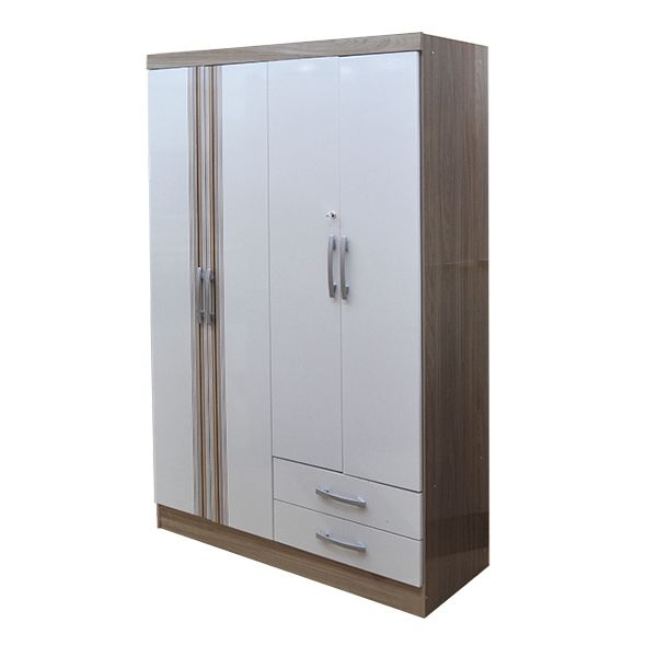 4-door Wooden Wardrobe 2 Drawers Off-white/brown