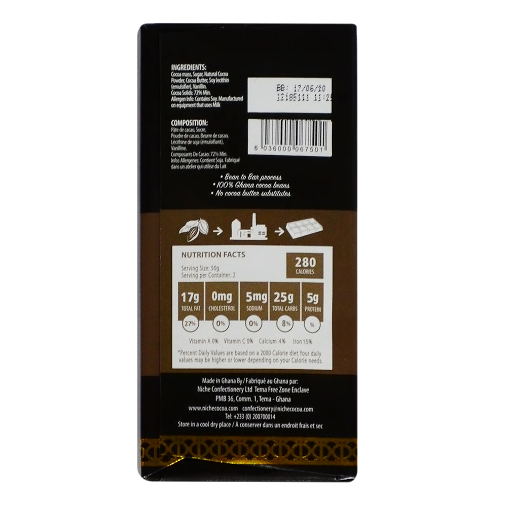 NICHE EXTRA DARK 72% CHOCOLATE 100G  