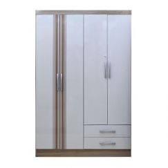 4-DOOR WOODEN WARDROBE 2 DRAWERS OFF-WHITE/BROWN