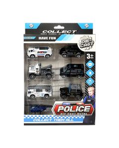 POLICE CAR SET 6PCS WITH HELICOPTER ALLOY 