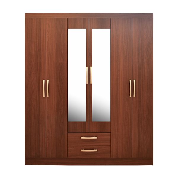 6-DOOR WARDROBE DOUBLE MIRRORS 2 DRAWERS WOODEN 
