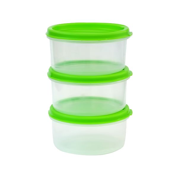 CONTAINER SET 3PCS 225ML ROUND PLASTIC MIXED COLORS L5642X3M