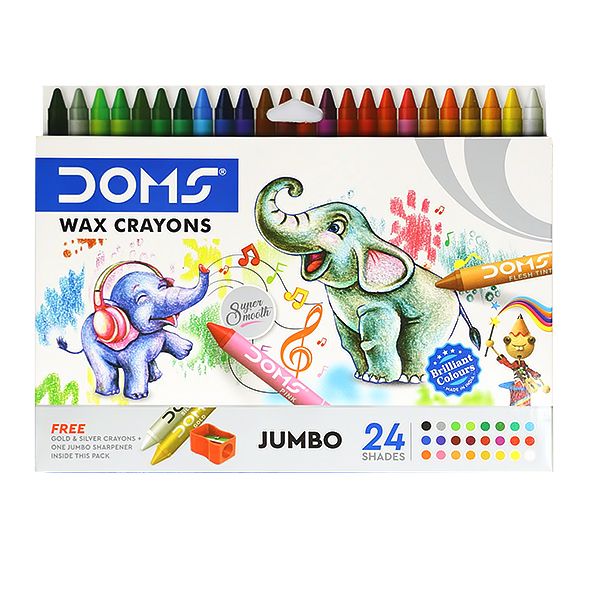 DOMS WAX CRAYONS 24+2 SHADES JUMBO 