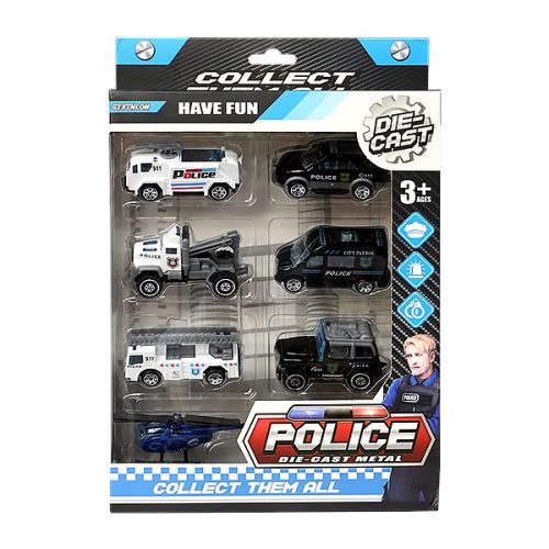 POLICE CAR SET 6PCS WITH HELICOPTER ALLOY 