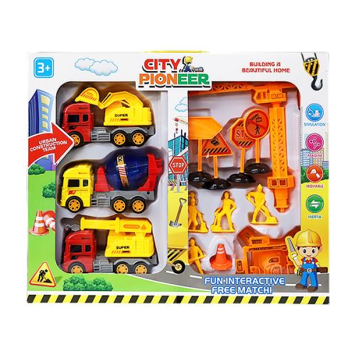 FRICTION TRUCK SET 3PIECES WITH SIGN+WORKER+STAT 