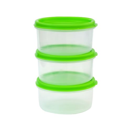 CONTAINER SET 3PCS 225ML ROUND PLASTIC MIXED COLORS L5642X3M