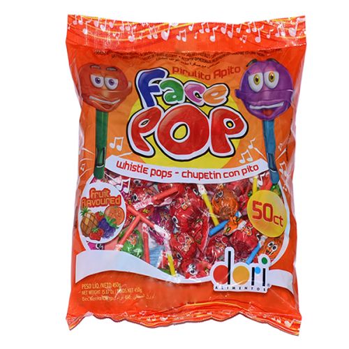 FACEPOP  BUBBLE GUM WHISTLE POP 450G   