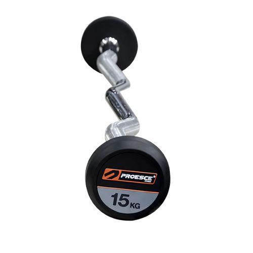 PROESCE RUBBER BARBELL WITH CURLED BAR 15KG LDBS-220-15KG