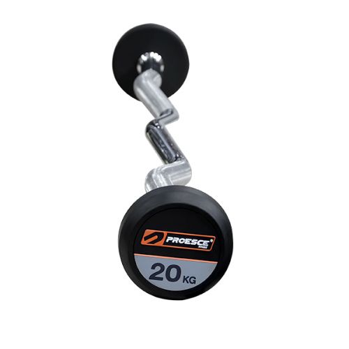 PROESCE RUBBER BARBELL WITH CURLED BAR 20KG LDBS-220-20KG