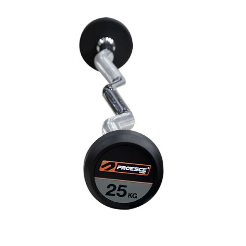 PROESCE RUBBER BARBELL WITH CURLED BAR 25KG LDBS-220-25KG