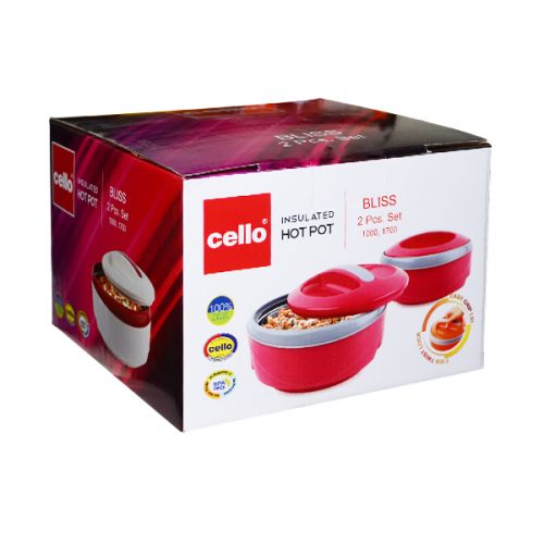 CELLO HOTPOT INSULATED BLISS 2PCS SET 1000/1700ML MIXED COLOURS