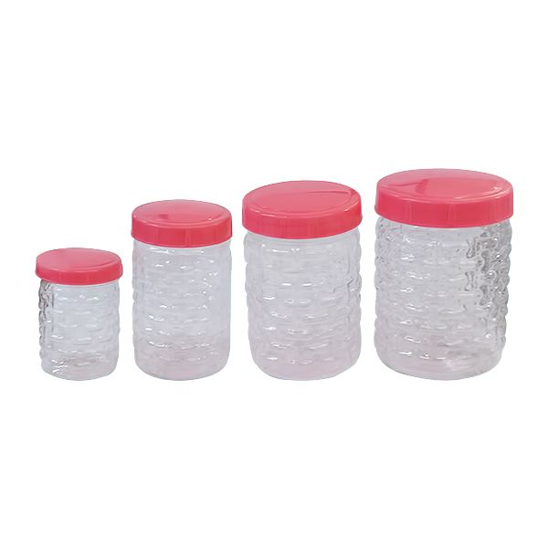 PET JAR SET 4PCS WITH PLASTIC LID IRIS MIXED COLORS L5384-4PL