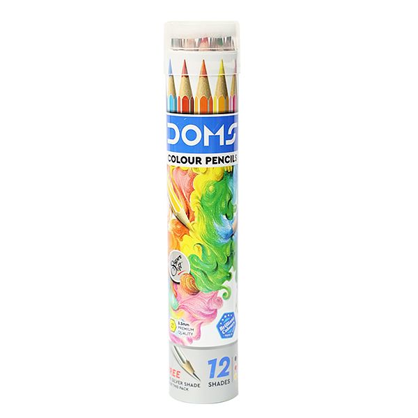 DOMS COLOUR PENCIL SET 12 SHADES IN ROUND TIN