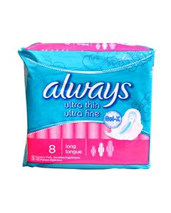 ALWAYS ULTRA THIN LONG WITH WINGS 8 SANITARY PADS