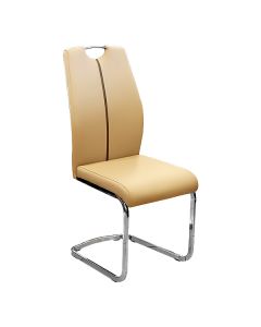 DINING CHAIR WITH TUBE SLED BASE CHROME LEG LATTE 